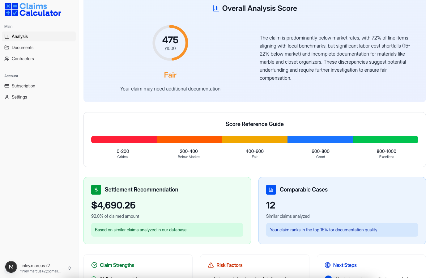 Claim Score Example